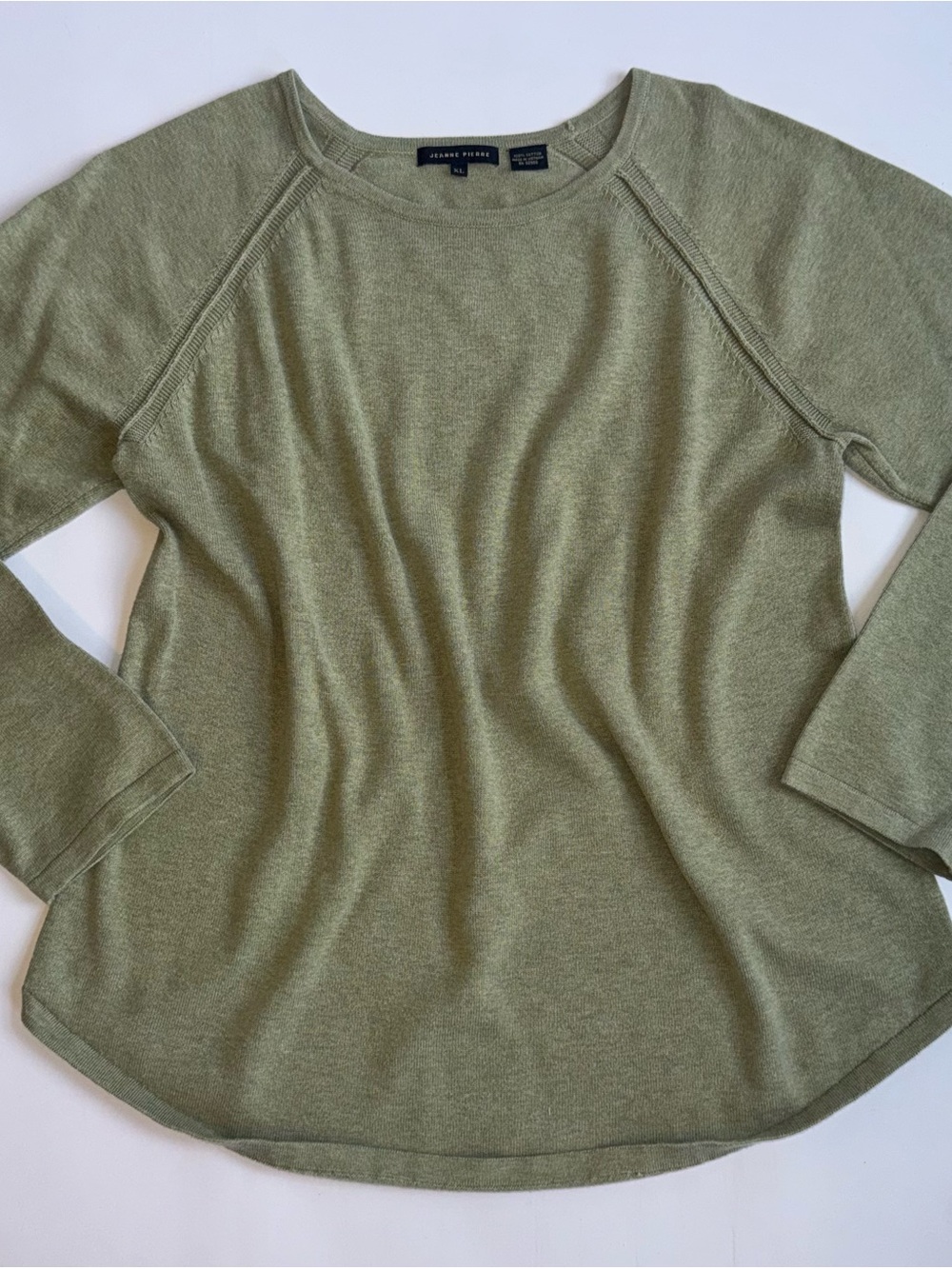 Jeanne Pierre Women’s XL Sage Green 100% Cotton Lightweight Knit Sweater